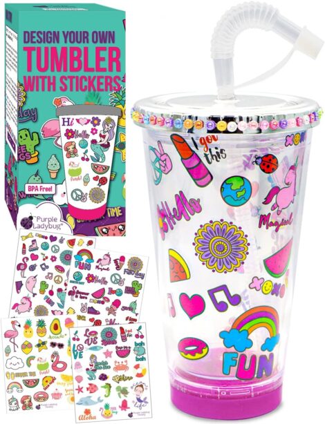 Purple Ladybug DIY Tumbler Kit – Creative Gift for Girls 4-12 – Fun Crafts & Stickers.