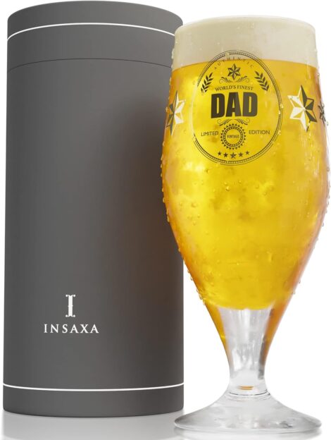 Insaxa Dad Gift – World’s Best Dad Beer Glass (1 Pint / 580ml) – Father’s Day, Birthday, Christmas Present