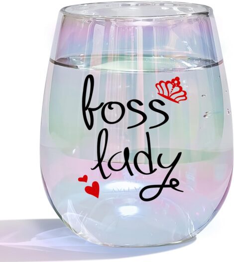 Boss Lady Rainbow Stemless Wine Glass – Perfect for Birthday or Mother’s Day Gifts.