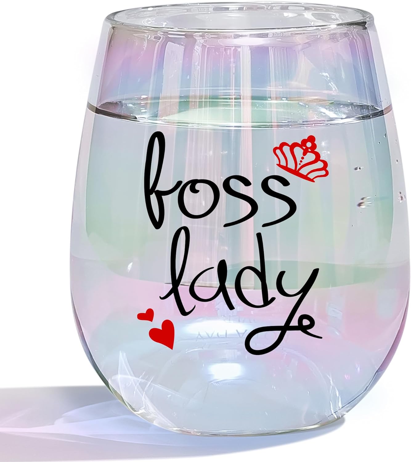 Boss Lady Gifts for Women Boss Lady Gifts Wine Glass Birthday Gifts for Women Boss Female Mothers Day Gifts 15oz Rainbow Stemless Wine Glass (Boss Lady)