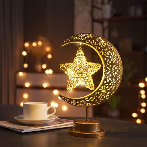 Moon Lamp – Decorative Bedside Star Table Lamp, Battery Powered Light for Ramadan Decorations, Mum’s Gifts, Bedroom or Kids Lamp, New Home Gift for Women Friend.