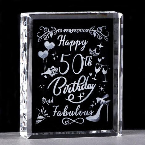 50th Birthday Laser Engraved Crystal Plaque, Unique Gift for Women’s 50th, Ornament Collection