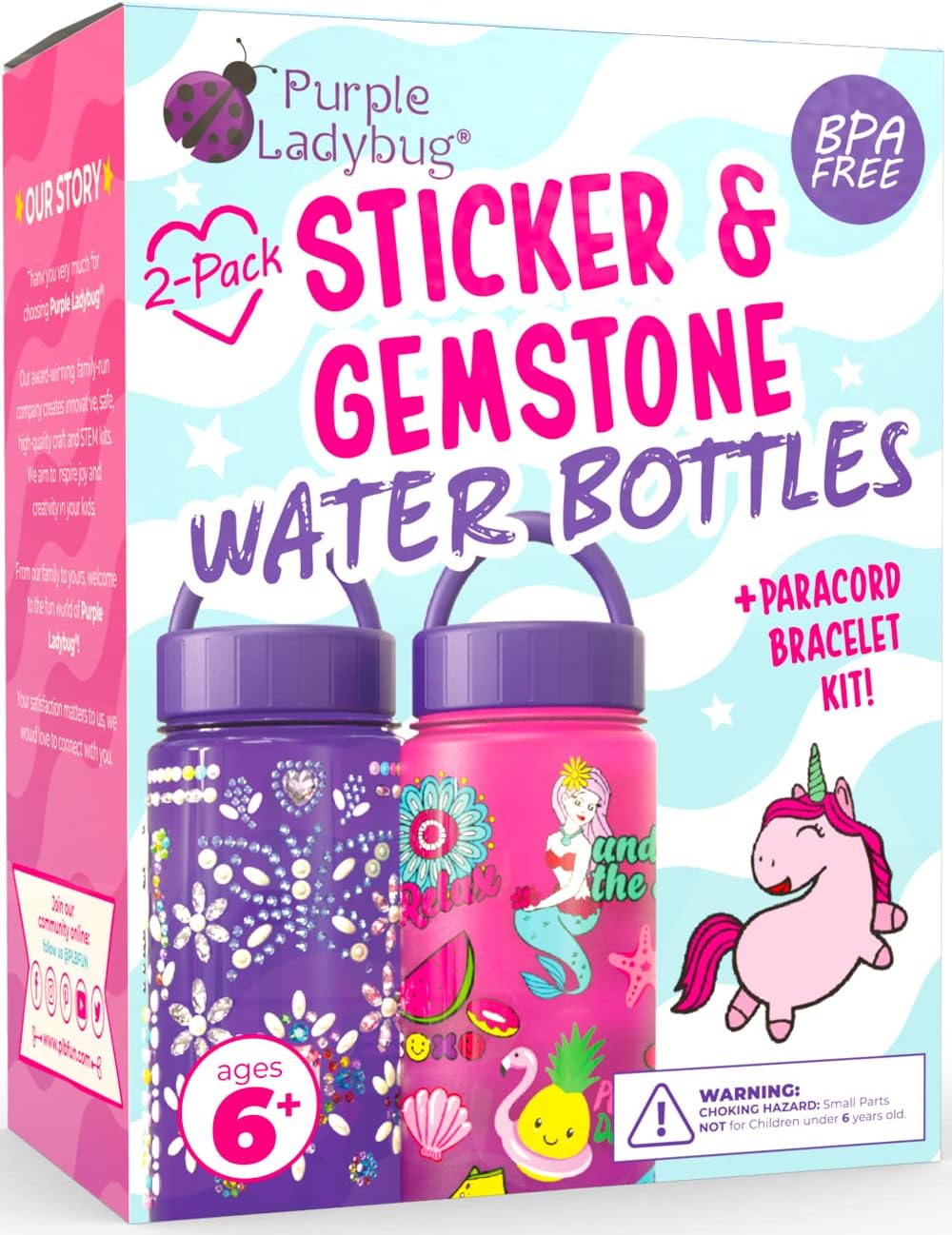 PURPLE LADYBUG Decorate Your Own Water Bottle Kids Craft Kits for Kids Ages 6+ - Creative Birthday Girls Gifts, Presents for Children 7 8 9 10+ Years Old - Fun Kids Arts and Crafts & Plane Activities