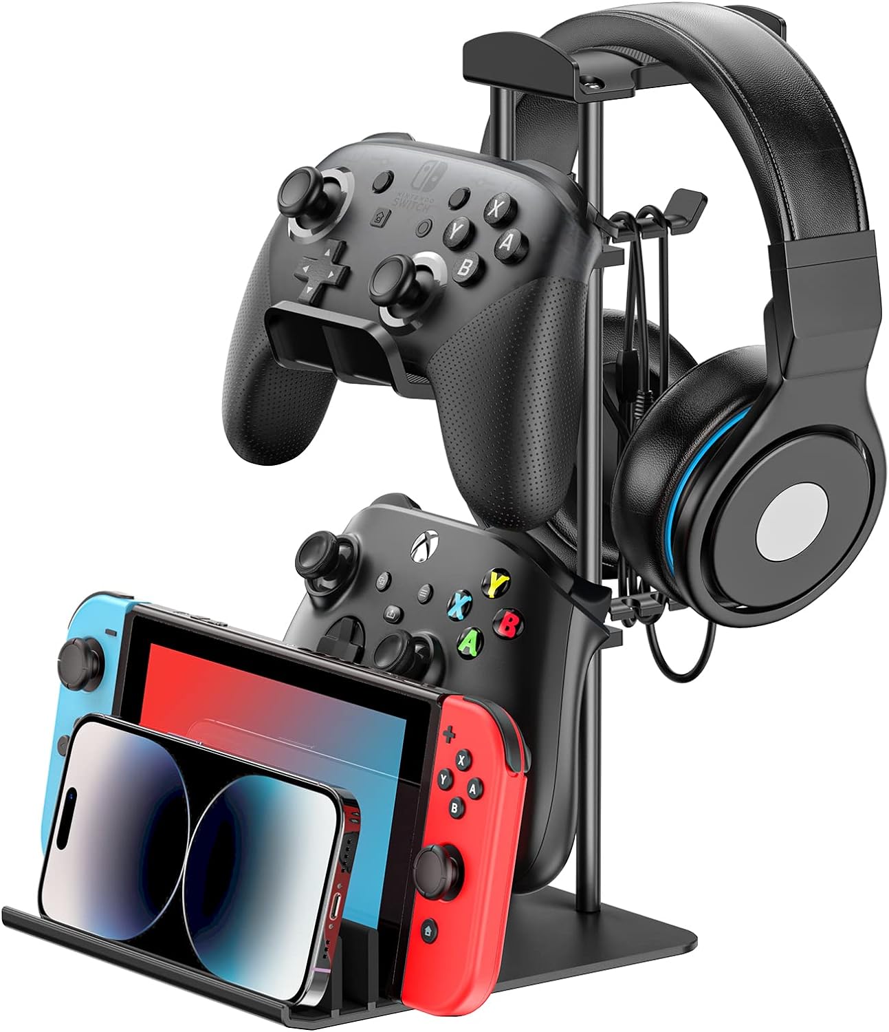 KDD Headphone Stand, Game Controller Holder & Headset Holder for Desk, Earphone Stand with Aluminum Supporting Bar, Universal Storage Organizer Headphones/Controller/Switch/iPad/Mobile Phone