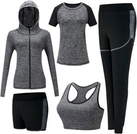 ZETIY 5pcs Women’s Yoga Sweatsuit: Sporty Fitness Set for Running, Jogging, and Gym.