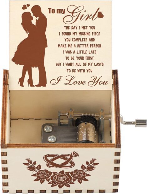 Girlfriend gifts music box with “You Are My Sunshine” tune for special occasions.