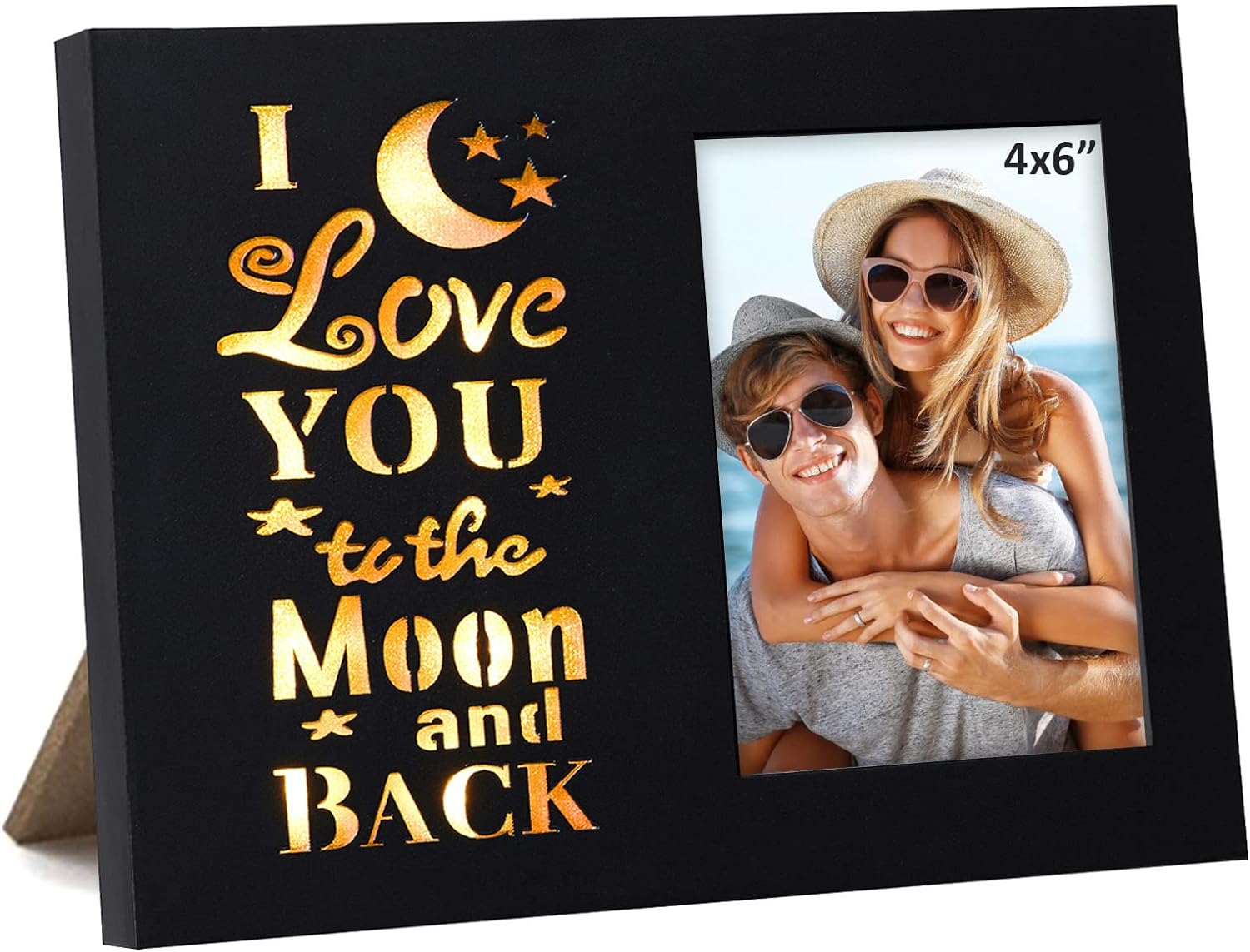 Newbyst Love Picture Frame for Couples - I Love You to The Moon and Back Anniversary Photo Frame,4x6 Wood Cute Romantic Gift for Boyfriend,Girlfriend,Father Mom,Him and Her