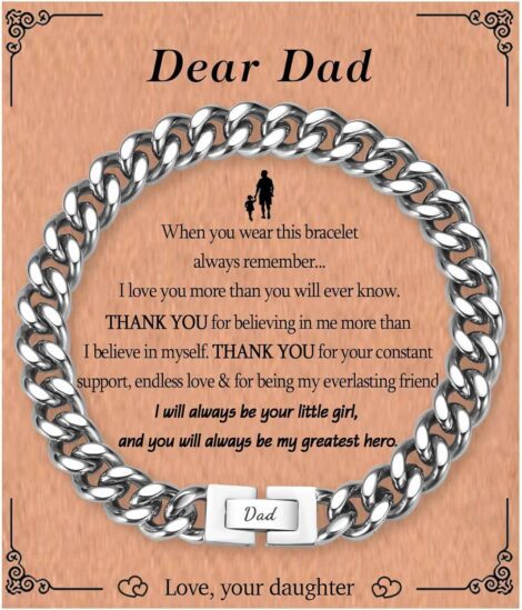 KORAS Dad Son Grandson Gifts – Stainless Steel Cuban Chain Bracelet for Men, Ideal Holiday Presents.