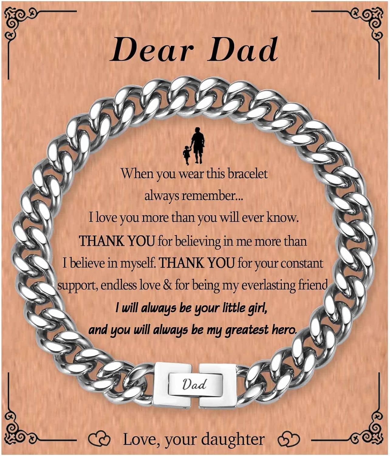 KORAS Dad Son Grandson Gifts, Cuban Chain Bracelet Gifts for Grandad Uncle Nephew Brother, Stainless Steel Bracelet Gifts for Men, Perfect Fathers Day Birthday Graduation Christmas Presents