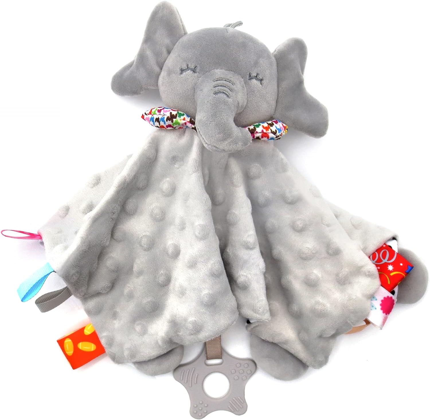 UNMOT Baby Comforters Elephant Blanket | Baby sleeping Security Sensory toy with Teether, Taggies,Soft Plush for 0 3 6 12 month Newborn Girls Boys Gifts