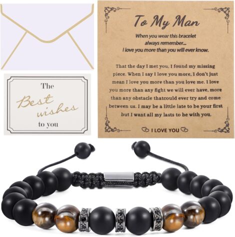 Yafe Men’s Bracelet – Tigers Eye Agate Stone Beaded Rope, Perfect Gift for Men