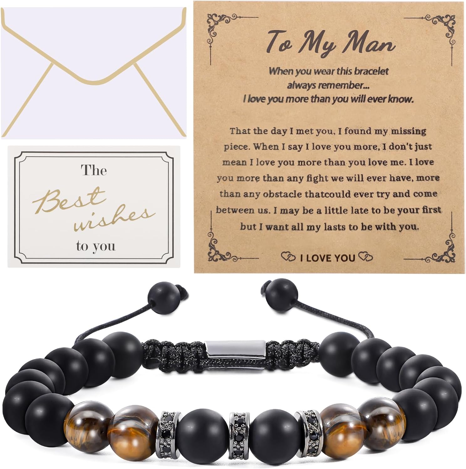 Yafe Mens Bracelet，To My Man Bracelets for Him Tigers Eye Agate Stone Men Bracelets Beads Rope Anniversary Birthday Graduation Father's Day Gifts for Men Husband Son Dad Grandpa Boyfriend