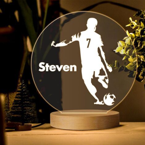 Customizable LED night light lamp for boys featuring EDSG football design – perfect personalized gift.