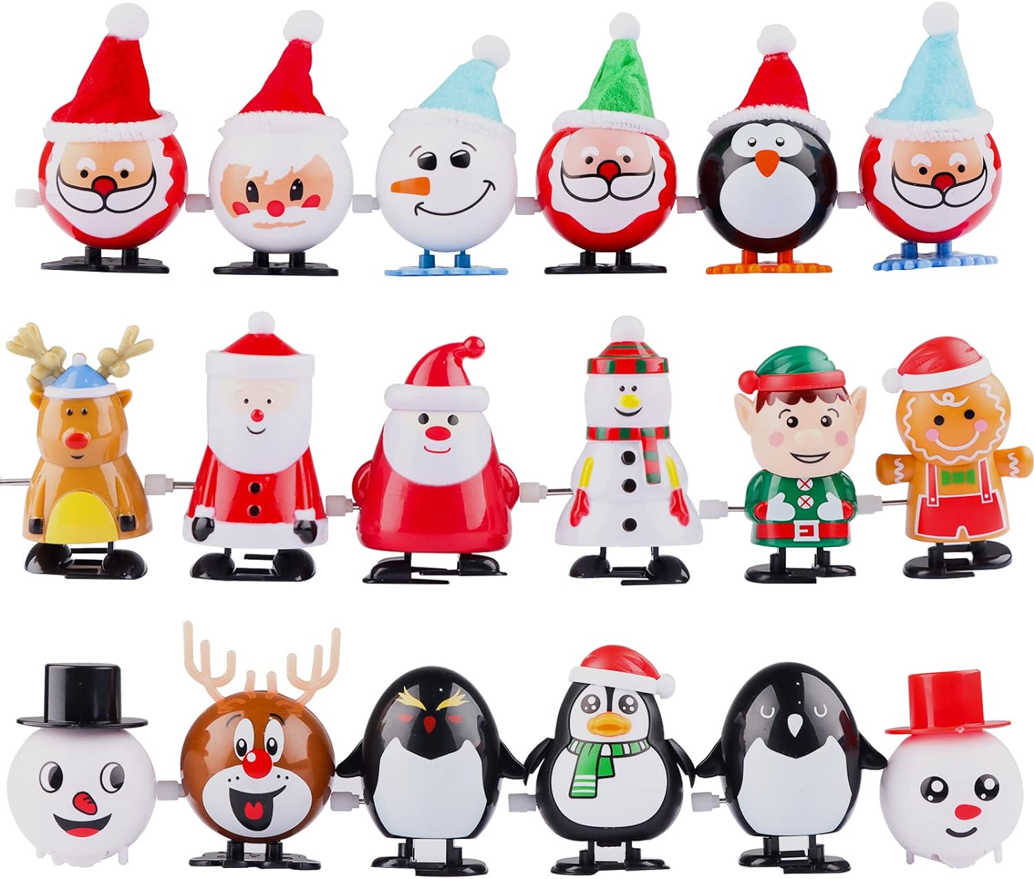 EBANKU 18 Pcs Christmas Wind up Decor, Christmas Funny Santa Claus Penguin Stocking Stuffers Assorted Jumping Walking Clockwork Xmas Party Favors Gift Goody Bag Filler for Kids (18 Styles)