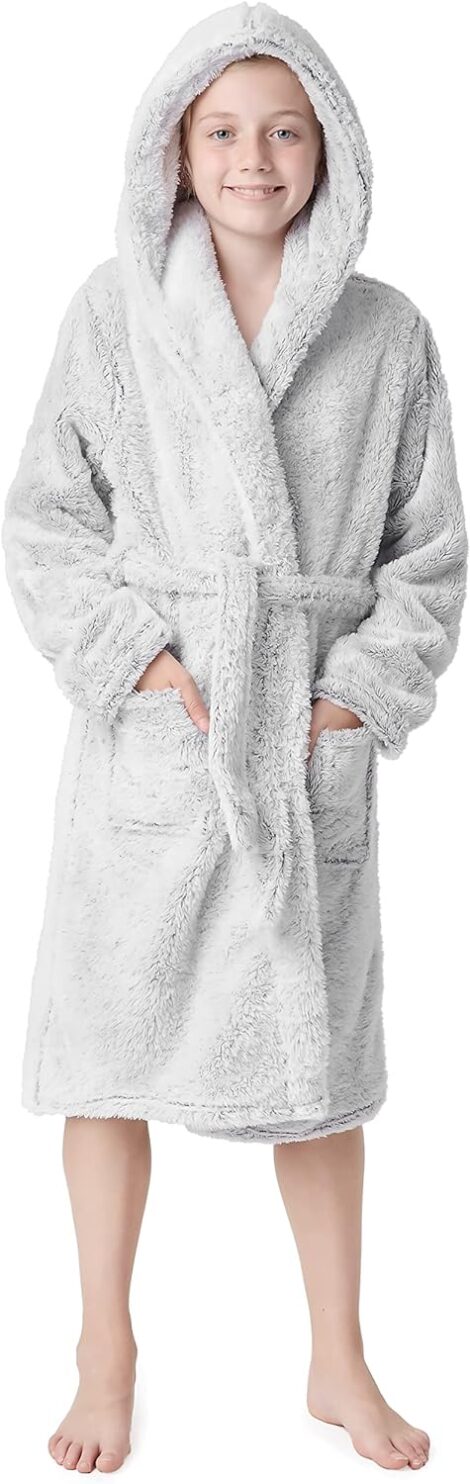 Girls’ Hooded Dressing Gown: Soft, Stylish, and Cozy Robe in Pink, Grey, or Purple – Perfect Gift!