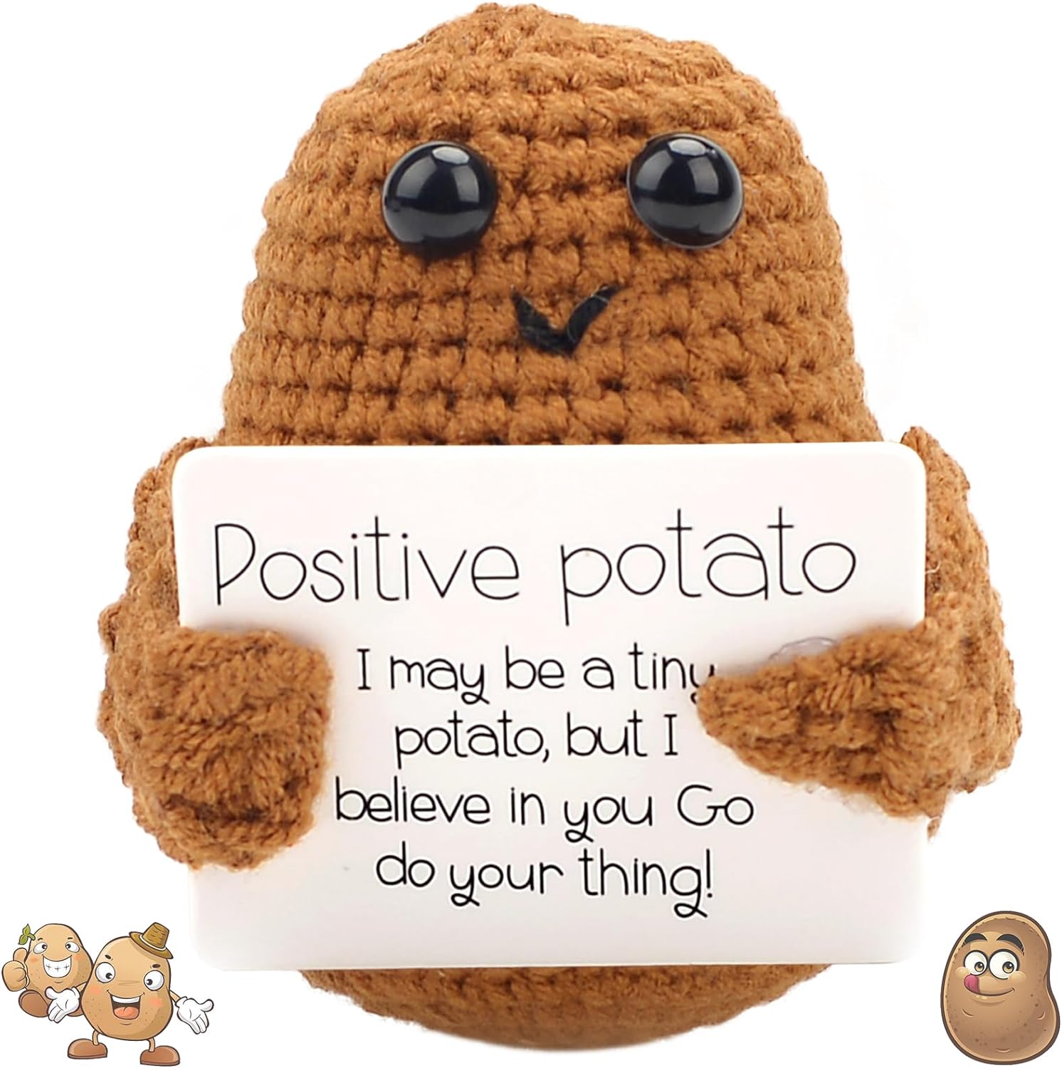 Pipihome Positive Doll Potato Doll, Good Luck Gifts, Positive Gifts, Pocket Hug Gift, Funny Knitting Wool Potato with Positive Card, Motivational Gifts for Women Friends Men