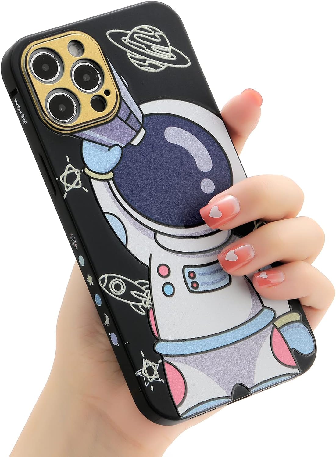 Yonds Queen for iPhone 15 Pro Max Cute Case, Cool Cartoon Astronaut Space Design Stylish Bumper Women Girls Protective Anti-Slip Shockproof Fashion Case (Black Telescope, iPhone 15 Pro Max)