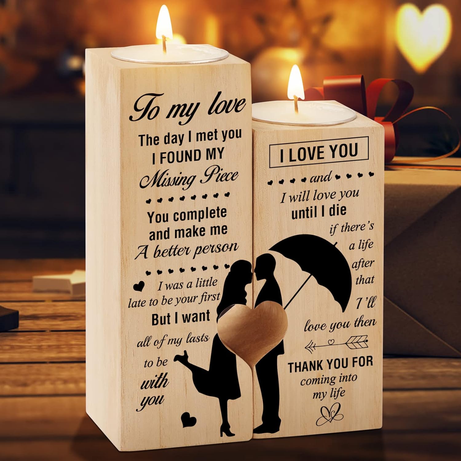 Gifts for Girlfriend Wooden Candle Holders, to My Girl Heart Shaped Candle, Girlfriend Gifts for Christmas Birthday Valentines Day, Anniversary Wedding Gifts for Her Wife Boyfriend Husband