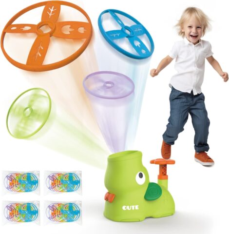 OMWay Flying Disc Launcher Toy: Outdoor Garden Toy for 3+ Year Olds. Includes 32 Discs for Toddlers Age 3-5. Fun Gift for Boys and Girls Age 8-12.