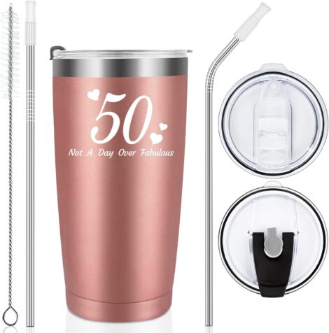 Livole 50th Birthday Wine Tumbler Gift – Stylish Stainless Steel Travel Mug for Women, Wife, Mum