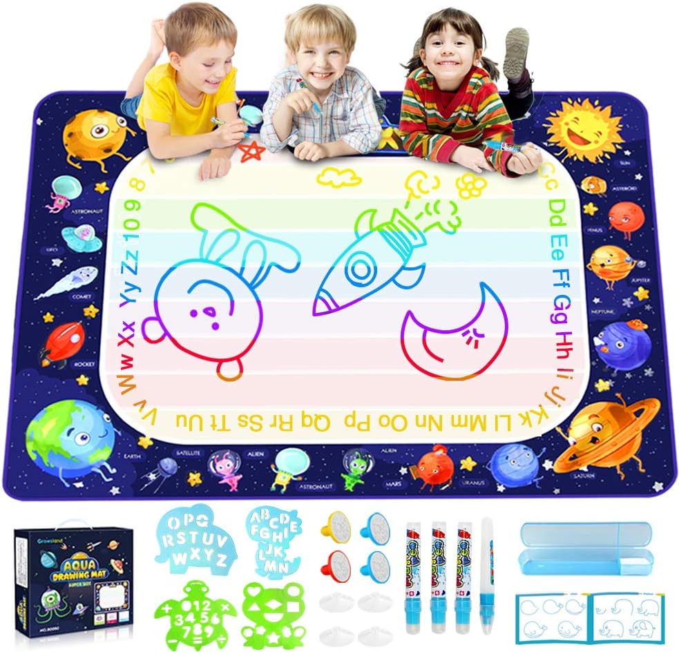 Water Drawing Doodle Mat, Kids Toys Large 100 x 70CM Acqua Painting Mat Magic Colouring Game Educational Learning Toys Age 3-8 Year Old Toddlers Boys Girls Birthday Xms Gift Present Stocking Fillers