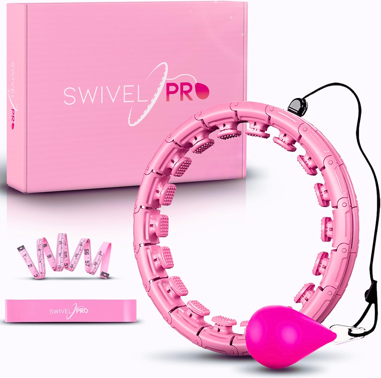 SWIVEL PRO® UK Smart Weighted Hula Hoop with Weight Ball for Adults, with Resistance Band & Measuring Tape, 24 Adjustable Links, Weight Loss/Exercise/Fitness Hoola Hoops, 3in1 Gift Set