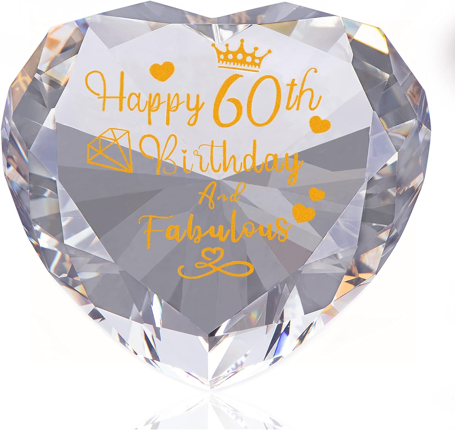 60th Birthday Gifts for Women Heart Glass Crystal Keepsake with Happy 60 Years Birthday and Fabulous Presents For Mum, Friends