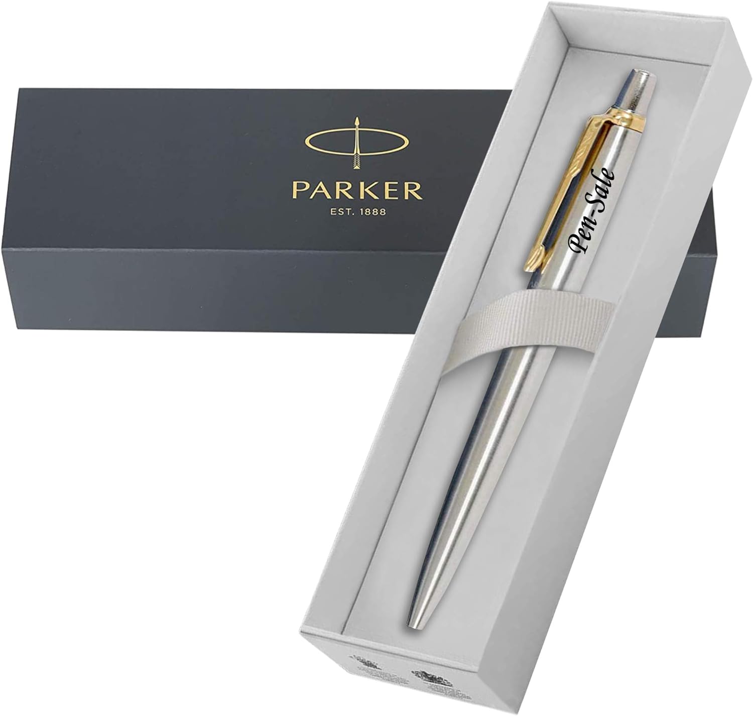 Personalised Engraved Premium Parker Jotter Stainless Steel Gold Trim Ballpoint Pen with Black Ink in a Classy Gift Box, Custom Gift for Christmas, for Men and Women - Enter Your Custom Text