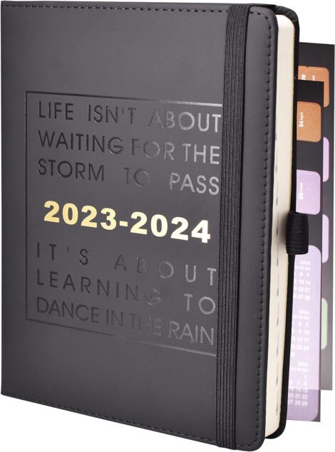 2023/2024 A5 Diary Planner with Monthly Tabs, Pen Holder, 320 Pages – Black.