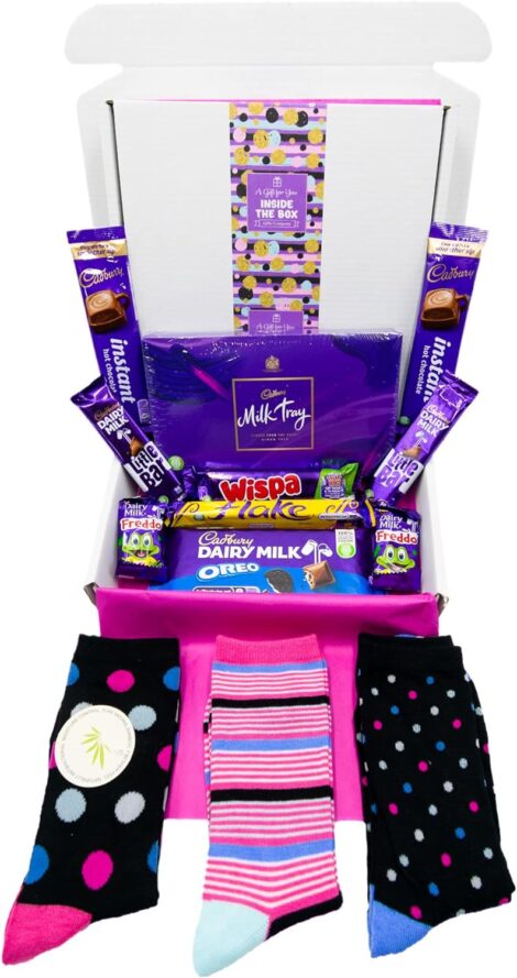 Cadbury Chocolate and Women’s Bamboo Socks Gift Box – Perfect Present for Women (Pink Bamboo Socks)