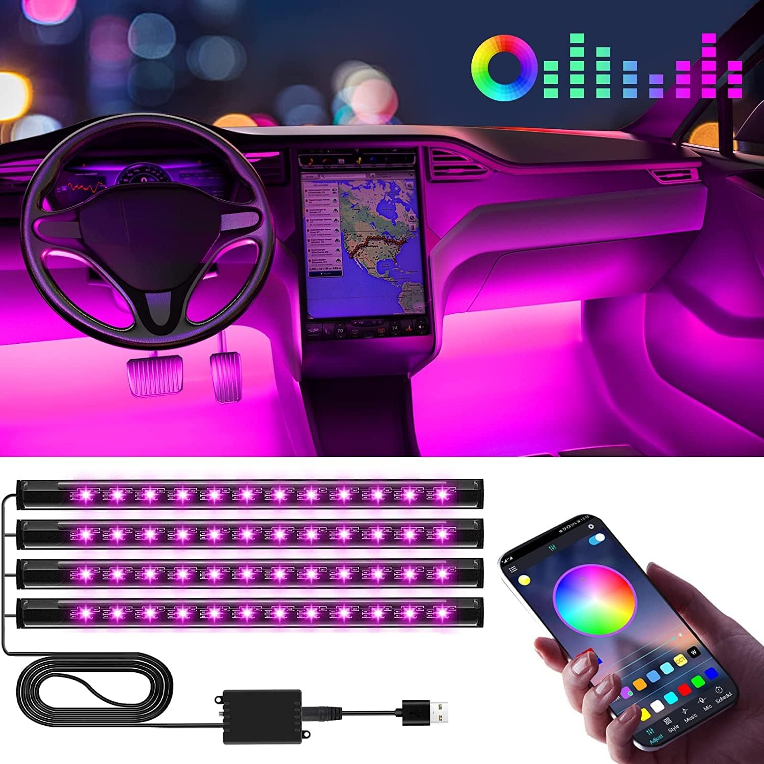 Winzwon Car LED Interior Lights, USB Port APP Control, Car Stuff Lighting  Kits - Decoration Atmosphere Lights. -  Review