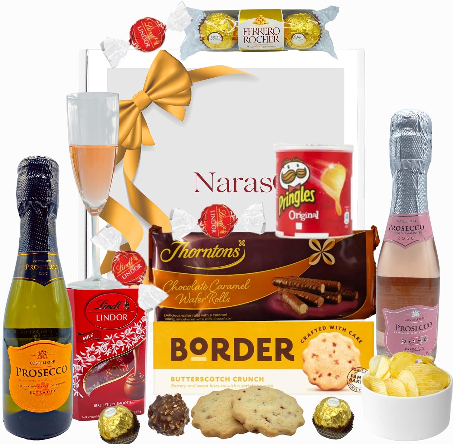 Prosecco Gifts for Women - Prosecco Gift Set, Wine Gifts for Women- Fruit & Rose Pink Prosecco and Chocolate Gift Set, Biscuits, Wafers, Crisps - Hamper, Birthday Hampers for Women, Fathers Day Hamper