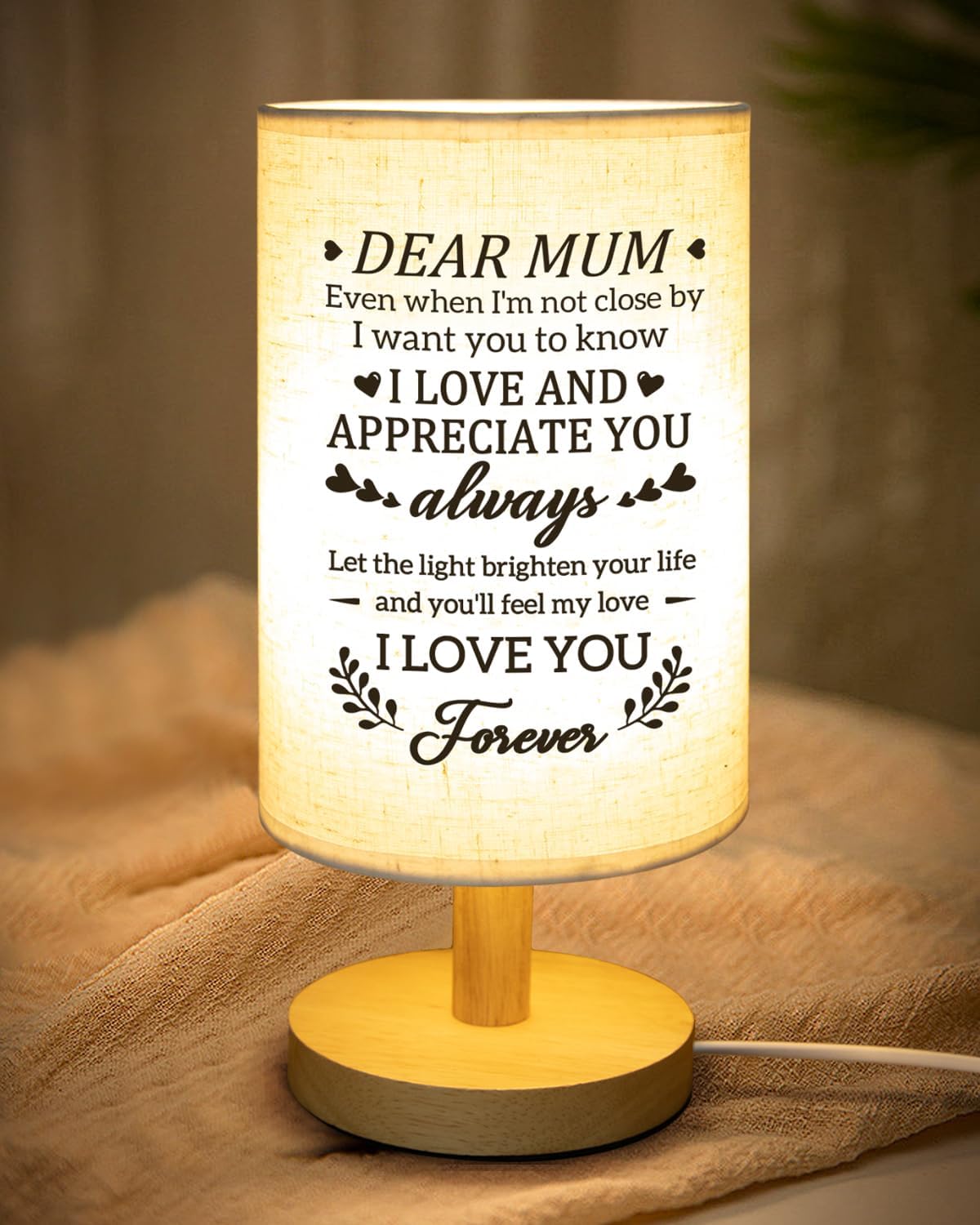 PRSTENLY Mum Birthday Gifts, Table Lamps Gifts for Mum from Daughter Son, Fabric Bedsides Light Mothers Day Christmas Presents for Mum, Mummy Gifts