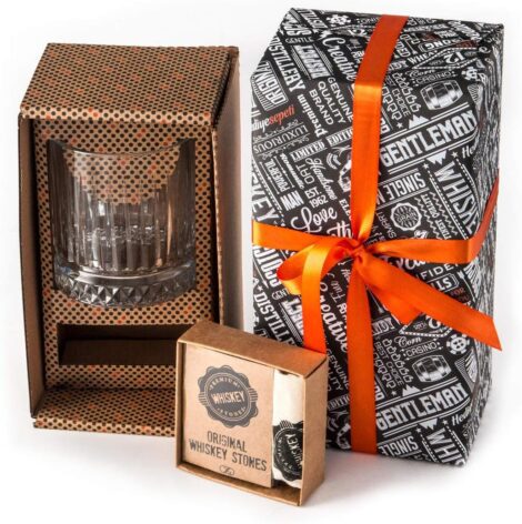 Whisky Gift Set: Large Glass, Stones, Gift Box – Perfect for Dad, Birthday (Men & Women).