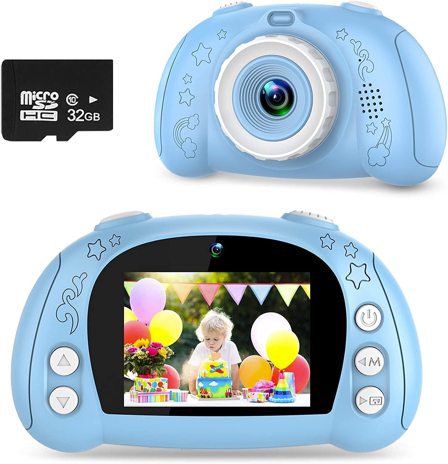 WOWGO Kids Camera Toy Toddler Digital Camera Video Recorder Shockproof 2.4 inch HD Screen 1080P 32GB TF Card Gifts Toy for 3 to 12 Years Old Boys and Girls(Blue)