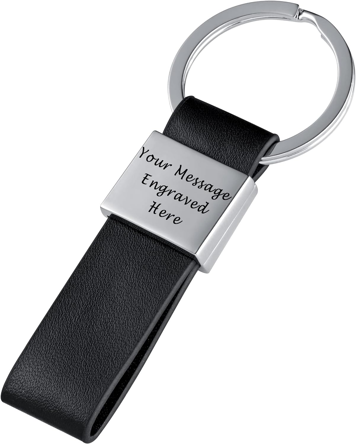 Personalised Engraved Stainless Steel Leather Keyring Keyring/Keychain in Gift Box - Enter Your Custom Text