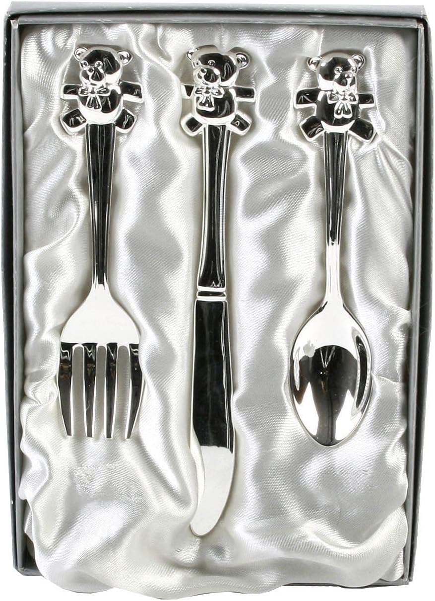 Silver Plated Teddy Cutlery Set - Lovely Gift for New Baby, Christening or Baptism