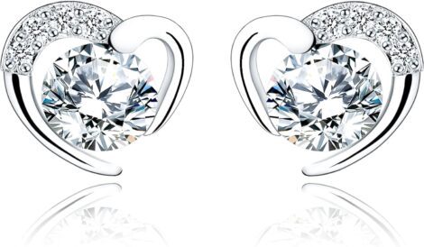 Silver Heart Studs: Dainty White Gold CZ Earrings – Jewelry Gift for Girls