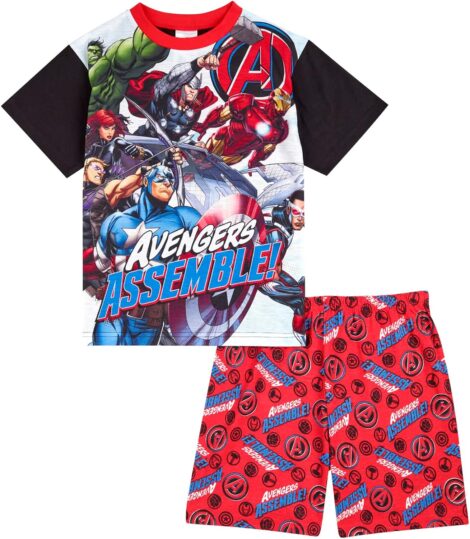 Official Marvel Avengers Boys Pyjamas, Short PJs Set – Ages 4 to 12.