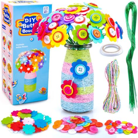 DIY Flower Craft Kit, Ideal Birthday Gift for 4-10 Year Old Children, Felt Bouquet and Vase