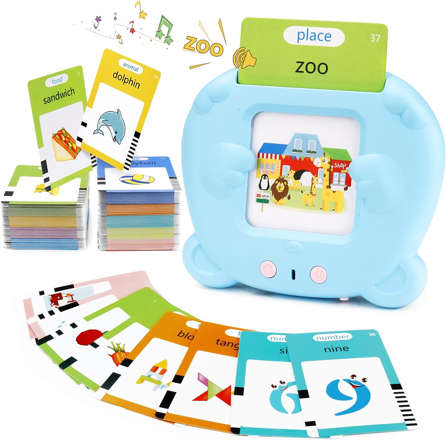 Talking Flash Cards Learning Toys for Toddlers, MOMSIV 255 Sheets 510 Words Early Preschool Educational Reading Machine for Age 2 3 4 Years, See and Spell Set Interactive Toy Gift for Kids, Blue