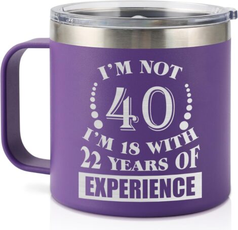 KAAYEE 40th Birthday Gift: Stainless Steel Travel Mug for Women Turning 40, Purple (1983 Edition)