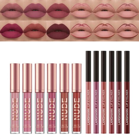 MKNZOME Lip Liner and Gloss Set, Matte Liquid Lipstick Waterproof Long-Lasting Velvet Makeup Gifts.