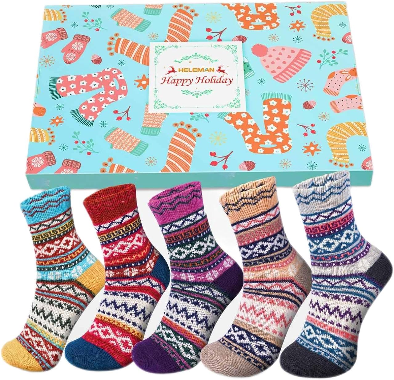 Thermal Socks Gifts Women Ladies - Nordic Fluffy Socks Gifts for Women Mum Teenage Girls Sister Her Presents Mum Ladies Warm Winter Socks, Fairisle Socks Novelty Slipper Socks Gift Set Multipack