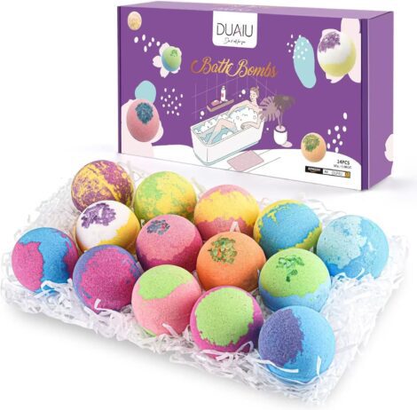 DUAIU Bath Bomb Gift Set: 14 Natural Organic Bubble Bath Bombs with Essential Oils – Perfect for Her.