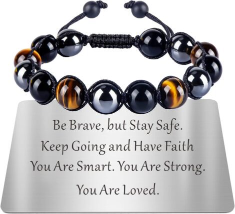 Personalized Triple Protection Bracelet for Men, Black Obsidian Stone and Tiger Eye Bead, Gift for Him