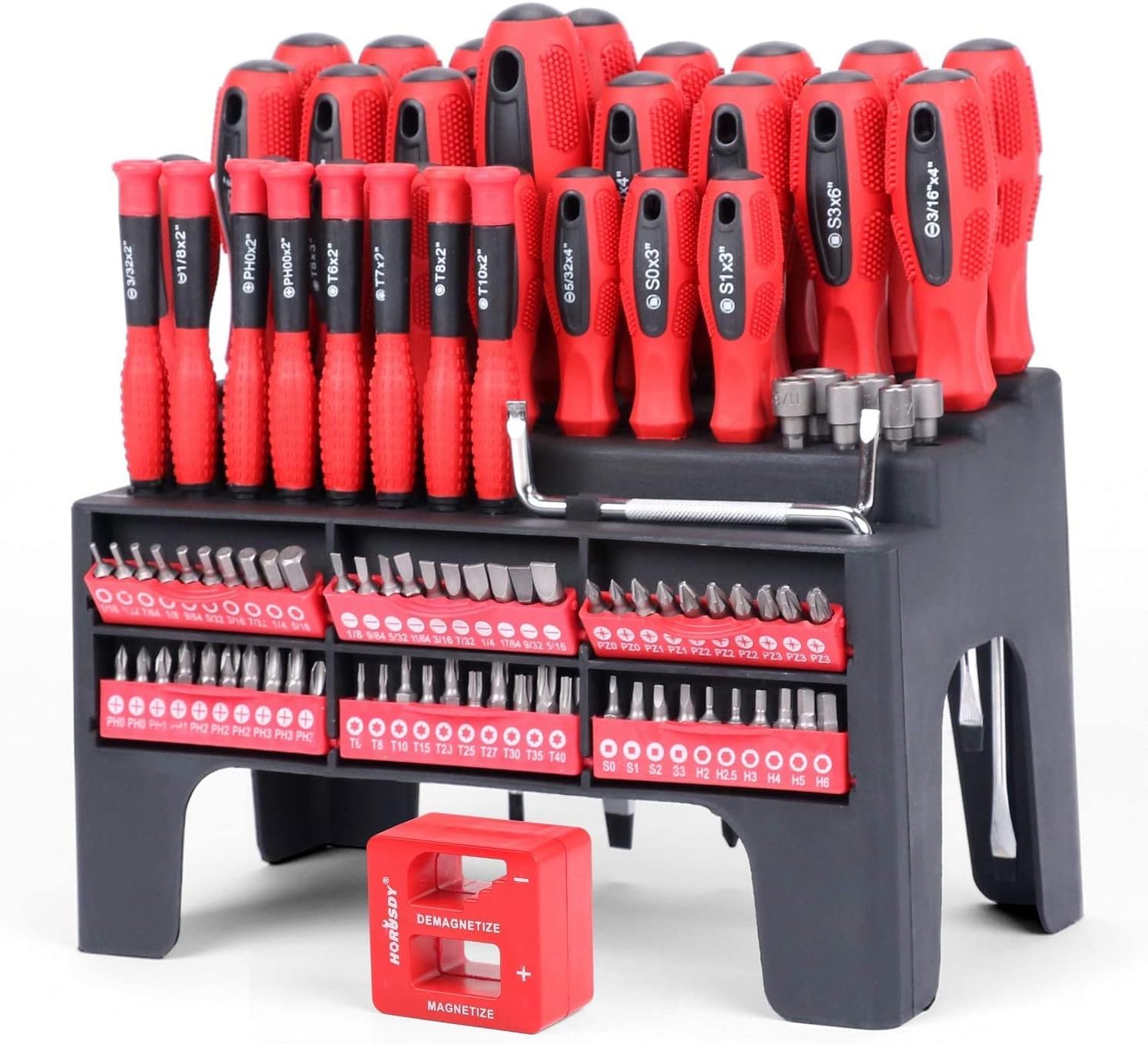 HORUSDY 101-Piece Magnetic Screwdriver Set with Plastic Racking, Includs Precision Screwdriver and Magnetizer Demagnetizer DIY Tools for Men Tools Gift