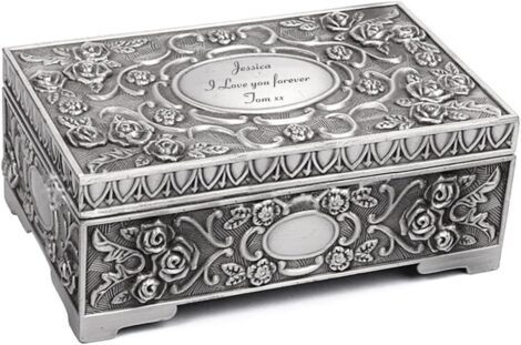 Howson London Engraved Jewelry Box – Personalized Gift for Women, Girls – Vintage Trinket Case for Special Occasions