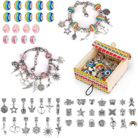 DIY Unicorn Charm Jewellery Kit, Birthday Presents for Girls Aged 7-13, Bracelet Making Set.