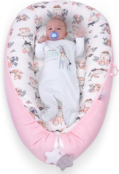 Newborn Sleep Pod, Cotton Lounger for Boys and Girls, Baby Essentials, Lovely Deer Pink Gift.